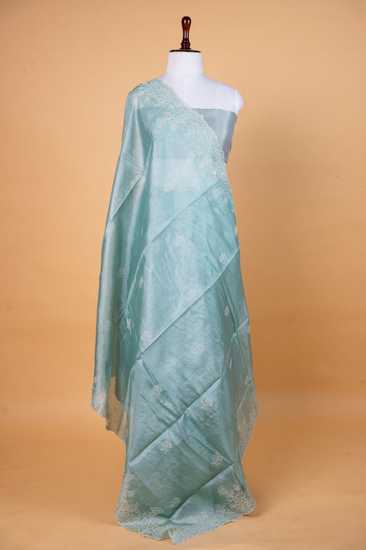 Pure Tussar Silk Saree with Delicate White Embroidery.