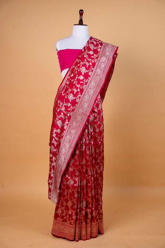 Pure Katan Meena Jaal Silk Saree in Classic Crimson Red