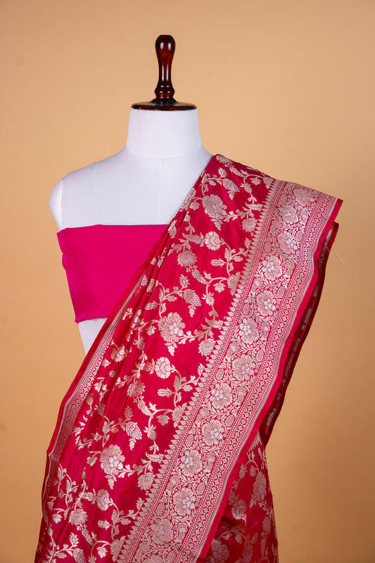 Pure Katan Meena Jaal Silk Saree in Classic Crimson Red