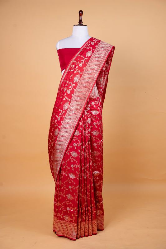Pure Katan Meena Jaal Silk Saree in Classic Bridal Red