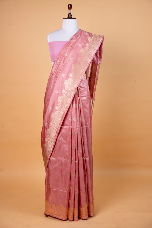 Pure Katan Meena Booti Silk Saree in Blush Rose Pink