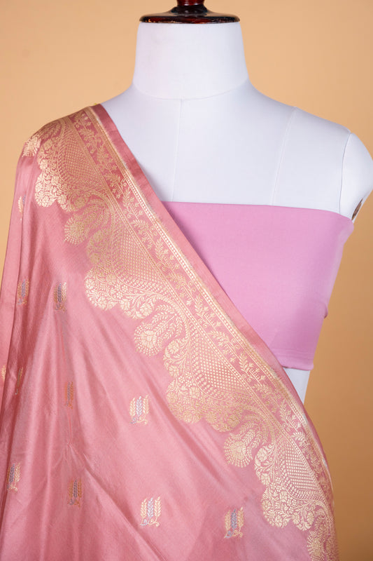Pure Katan Meena Booti Silk Saree in Blush Rose Pink