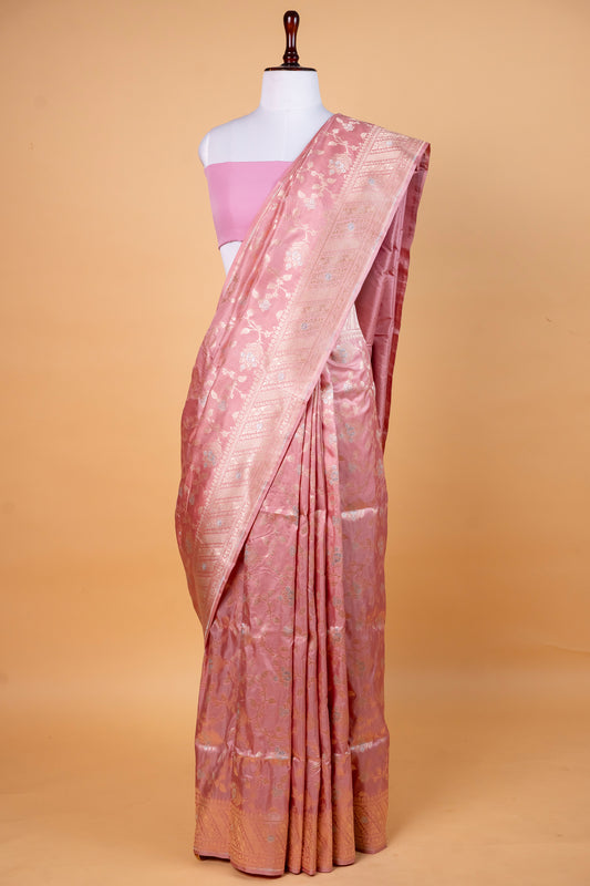 Pure Katan Meena Jaal Silk Saree in Soft Blush Pink