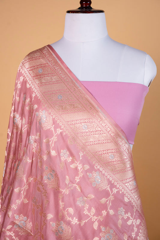Pure Katan Meena Jaal Silk Saree in Soft Blush Pink