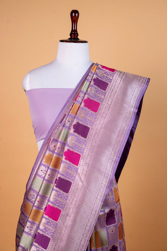 Pure Katan Silk Saree – Royal Weave in Lavender Tones ! Rangkat !