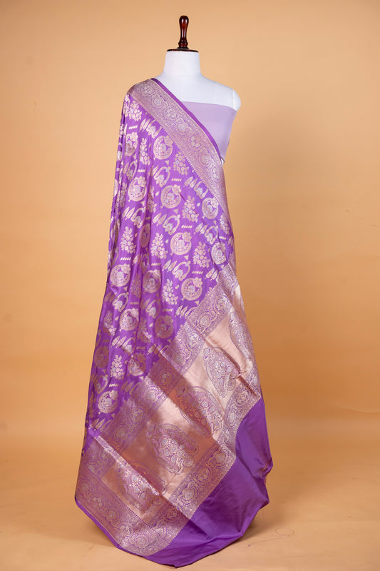 Pure Katan Silk Saree in Royal Purple with Silver Zari Jaal. ! Lavender !