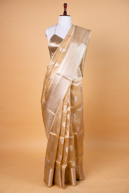 Pure Tissue Silk Saree in Classic Champagne Gold
