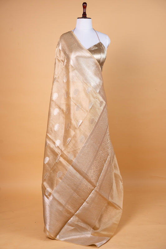 Pure Tissue Silk Saree in Classic Champagne Gold