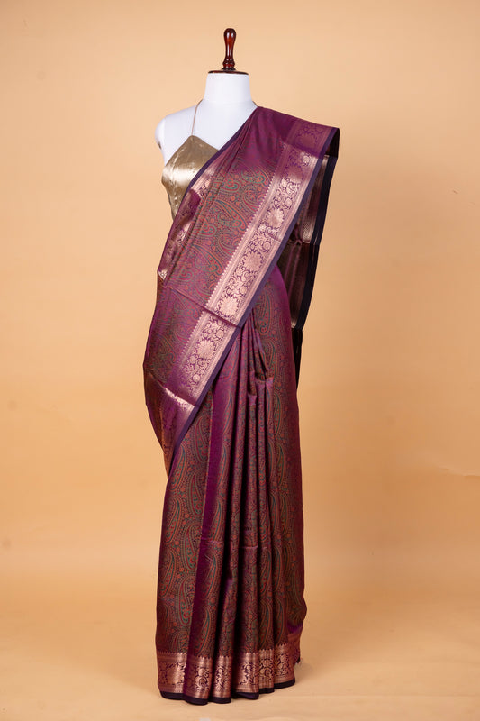 Purple Jamdani Saree with Intricate Woven Motifs
