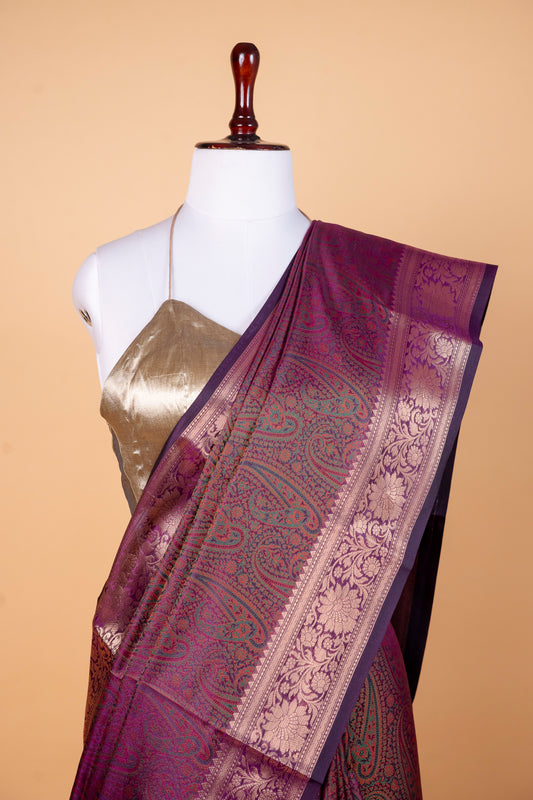 Purple Jamdani Saree with Intricate Woven Motifs