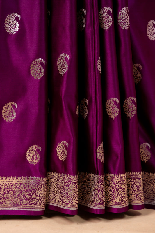 Royal Purple Pure Banarasi Mashru Silk Saree with Zari Border