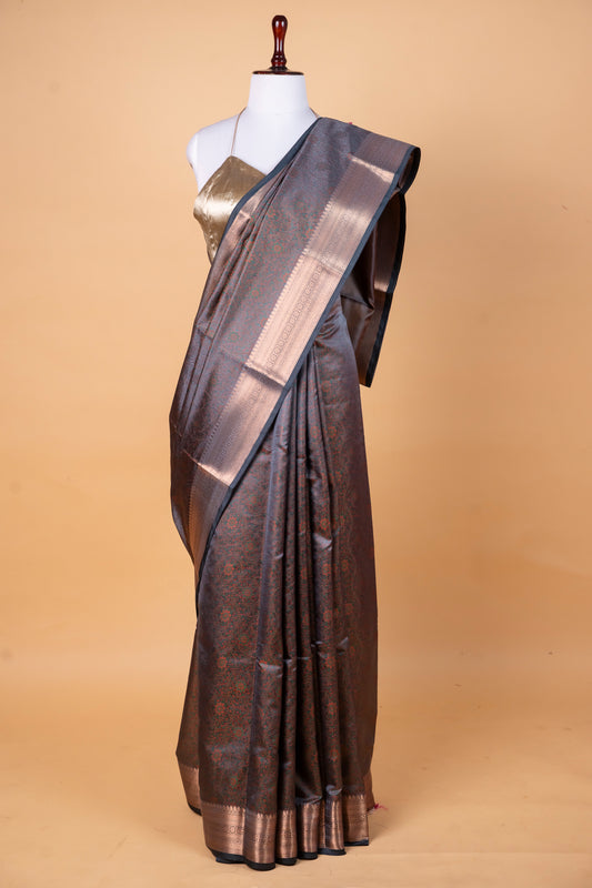 Grey Jamdani Silk Saree with Subtle Zari Detailing