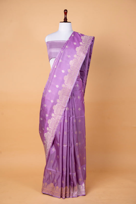 Pure Katan Silk Saree in Lavender with Silver Zari Accents