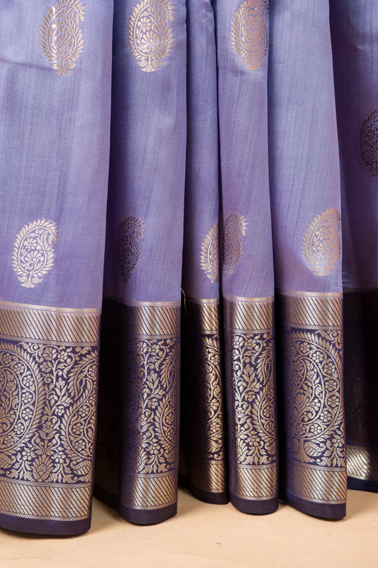 Pure Chiniya Silk Contrast Saree in Soft Blue with Rich Zari Border