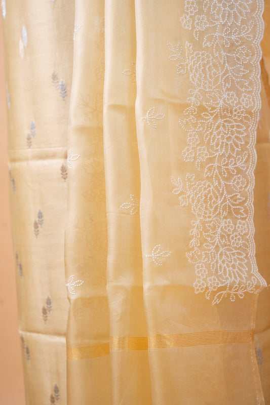 Pure Chanderi Silk Suit with Organza Embroidery Dupatta