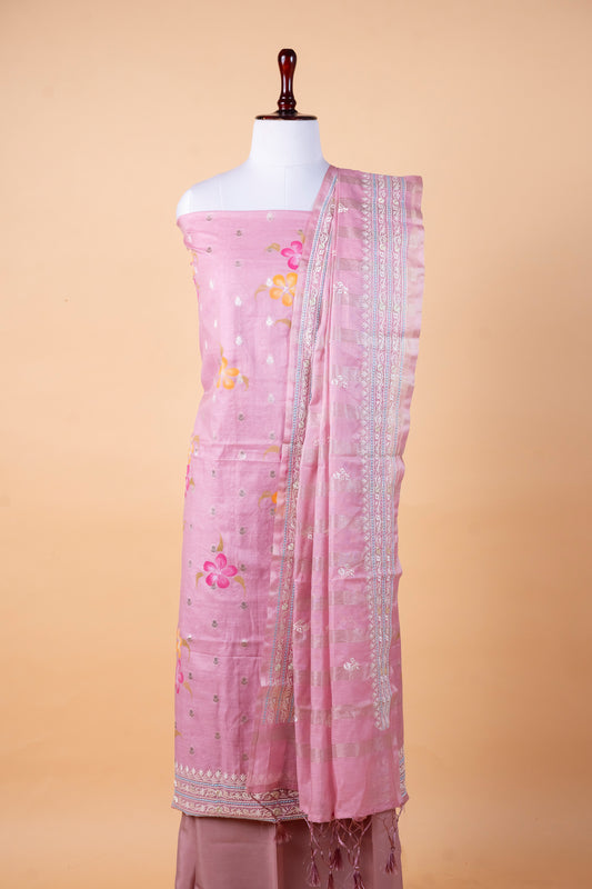 Pure Chanderi Silk Suit Set with Malmal Embroidered Dupatta