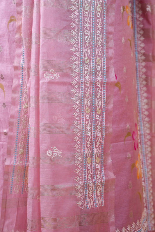 Pure Chanderi Silk Suit Set with Malmal Embroidered Dupatta