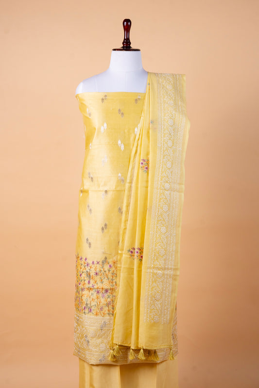 Pure Chanderi Silk Suit Set with Malmal Embroidered Dupatta