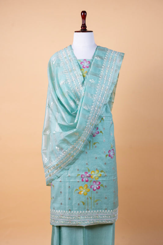 Pure Chanderi Silk Suit Set with Malmal Embroidered Dupatta