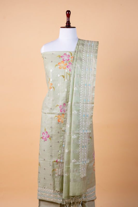 Pure Chanderi Silk Suit Set with Malmal Embroidered Dupatta