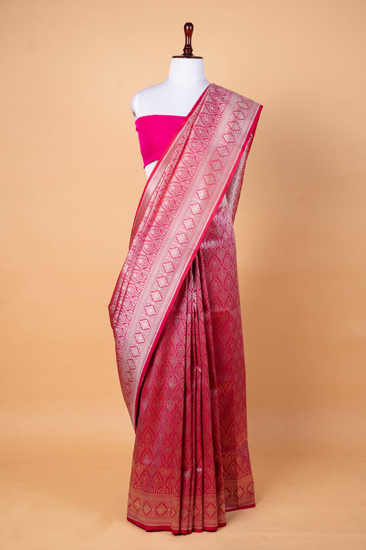 Bumper Silk Saree in Rose Pink with All-Over Zari Weaving