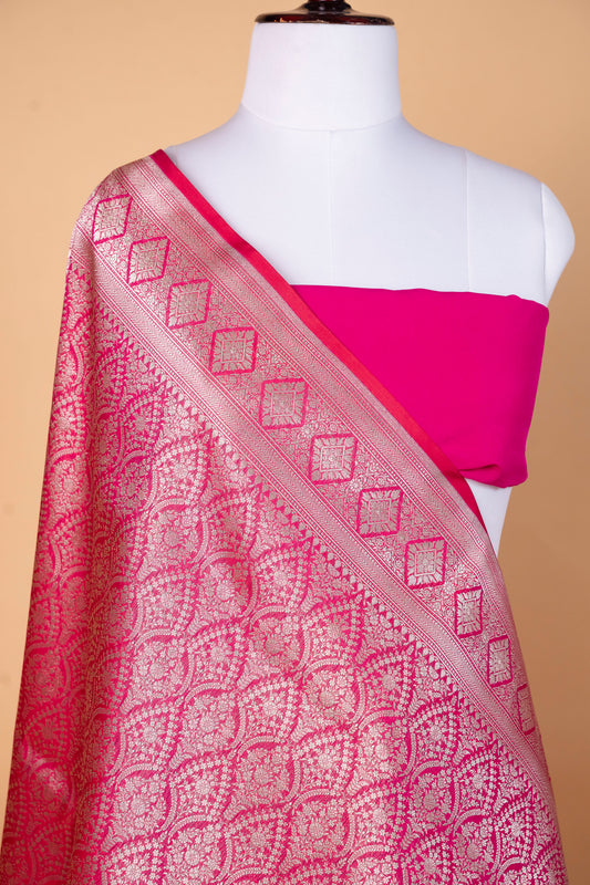 Bumper Silk Saree in Rose Pink with All-Over Zari Weaving