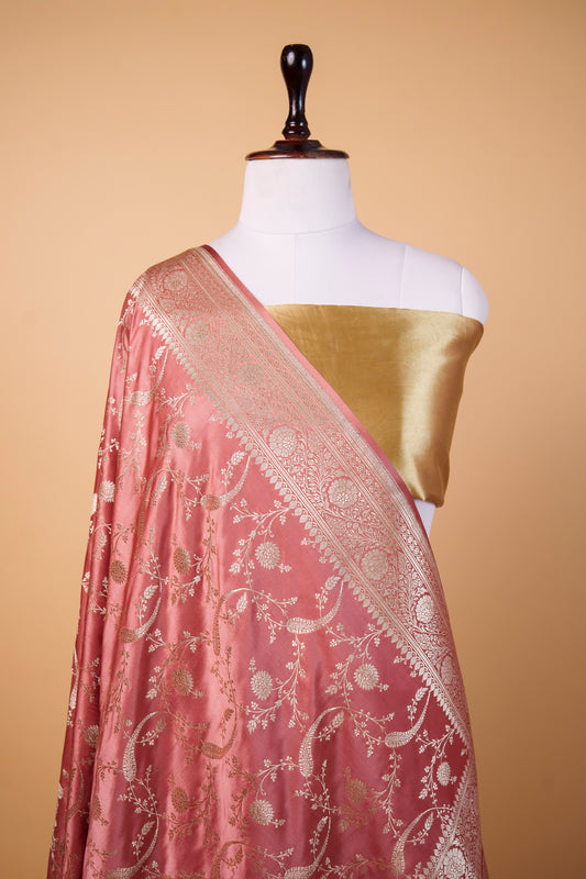 Banarasi Blush Pink Mashru Silk Saree with Floral Jaal Banarasi Zari Weaving
