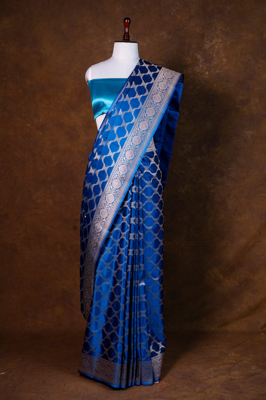 Royal Blue Pure Banarasi Mashru Silk Saree with Timeless Weaves