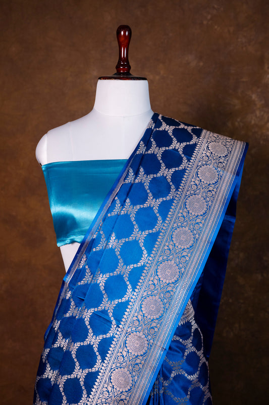Royal Blue Pure Banarasi Mashru Silk Saree with Timeless Weaves
