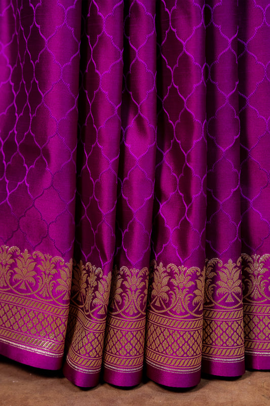Royal Purple Pure Banarasi Mashru Silk Saree with Woven Gold Border