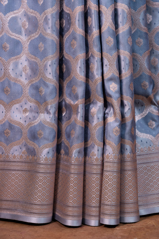 Soft Steel Blue Pure Banarasi Mashru Silk Saree with Silver Zari Weave