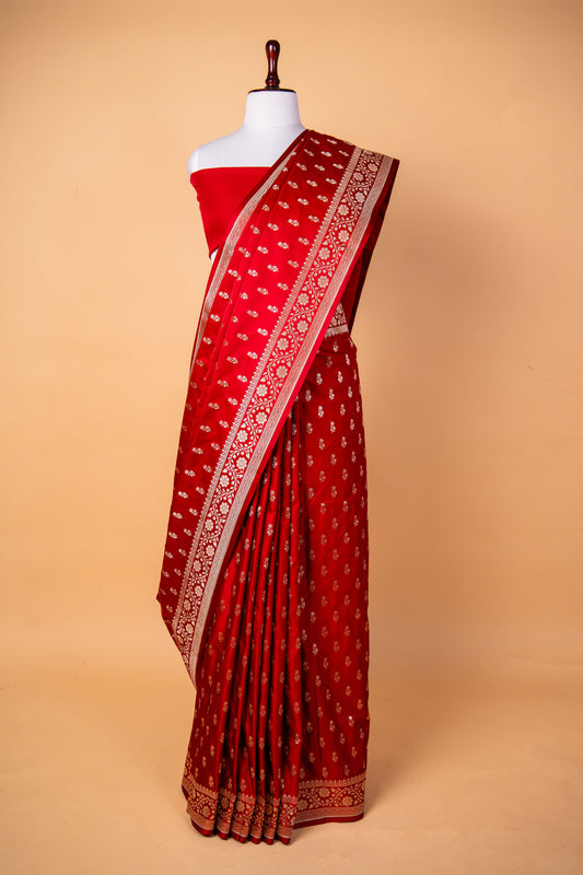 Red Pure Banarasi Mashru Silk Saree with Paisley Zari Weaving
