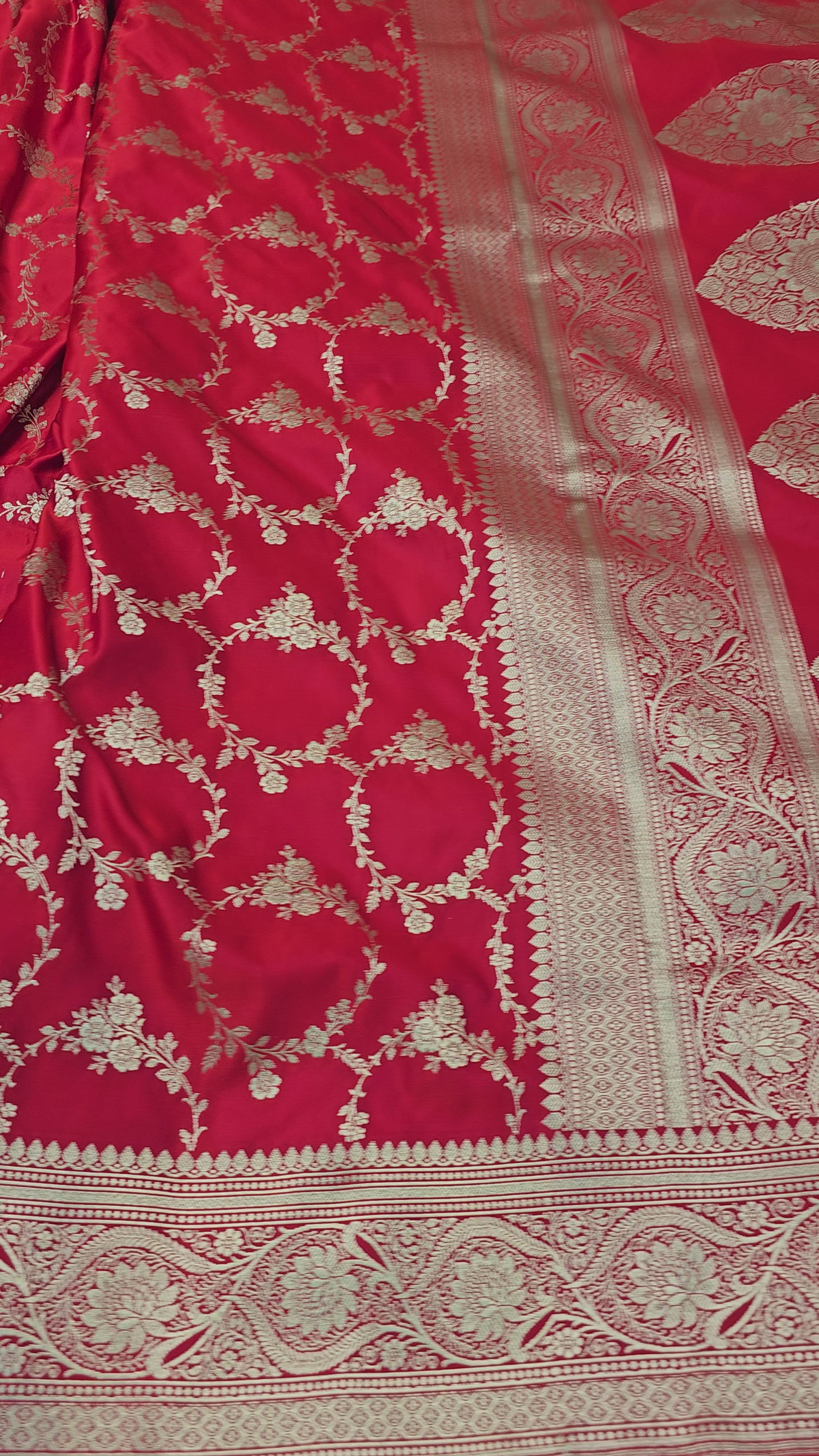 Banarasi Red  Mashru Silk Saree with Silver Zari Floral Weaving